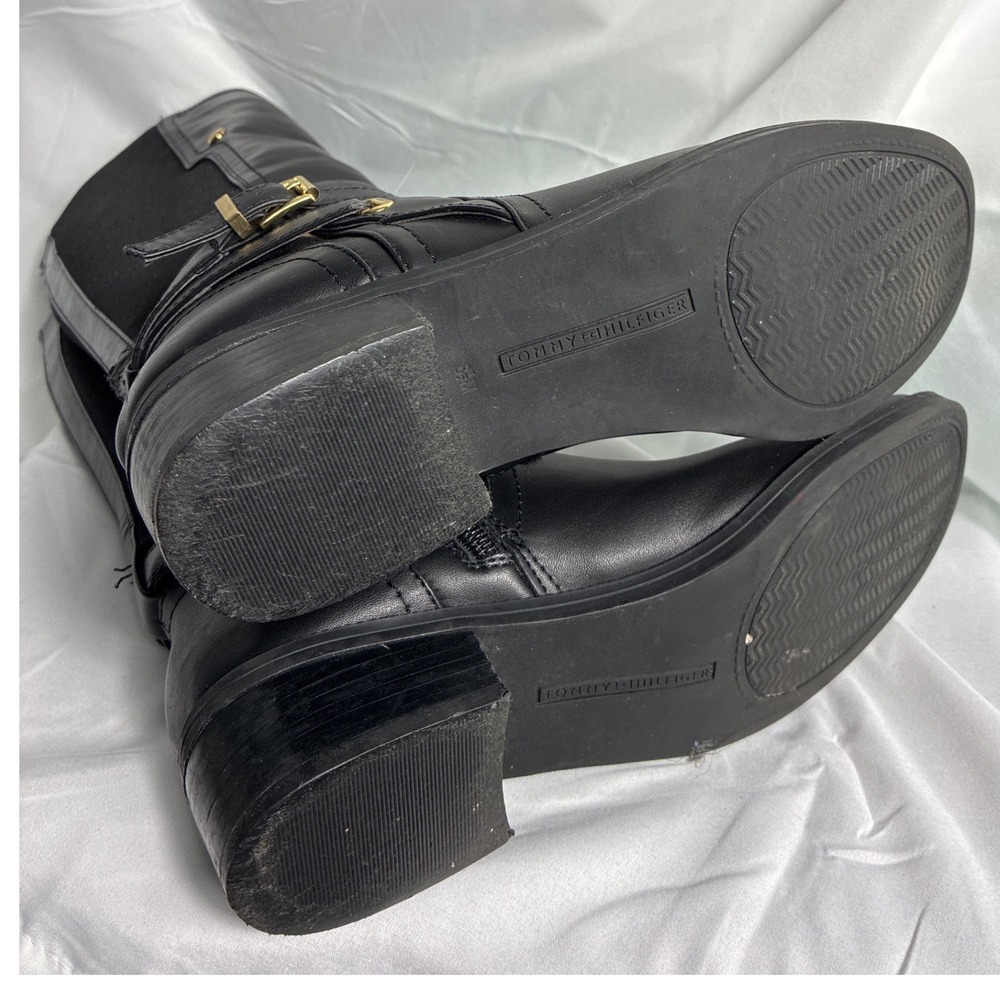 Tommy Hilfiger Womens Black Tall Riding Boots Mixed Media Buckle Size 8.5M - Picture 6 of 9